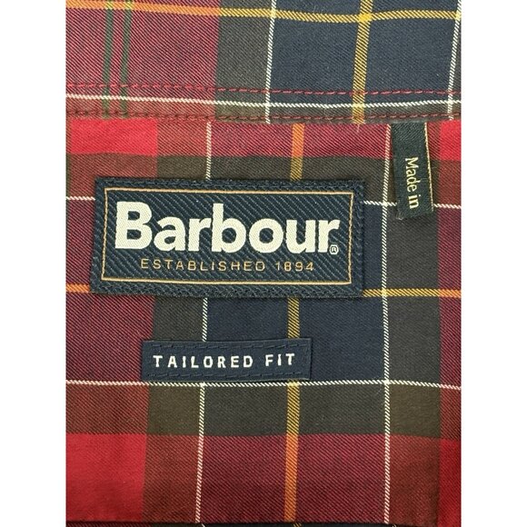 Barbour Wetheram Shirt Mens 2XL Red Blue Plaid Button Down Cotton Tailored Fit - Picture 6 of 13